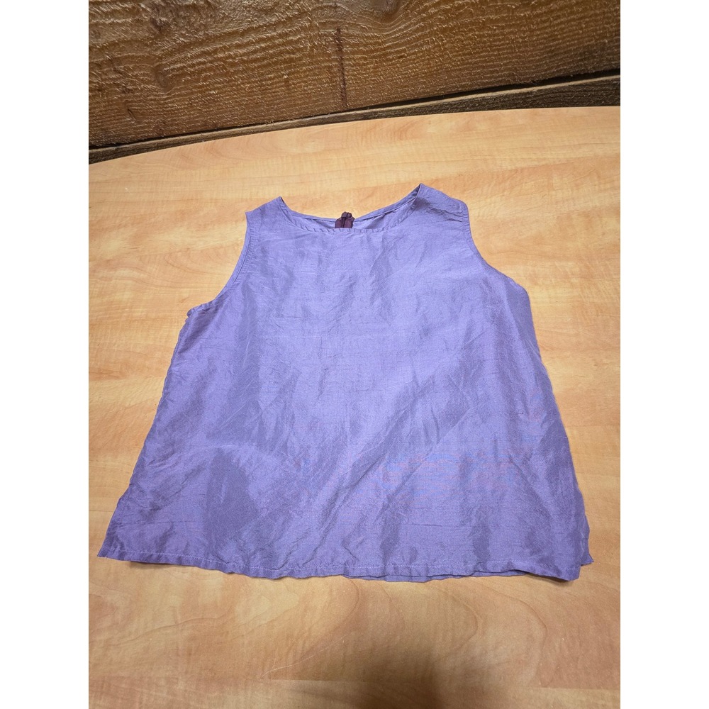 Eileen Fisher Purple 100% Silk Sleeveless Shell Back Zip Blouse Top